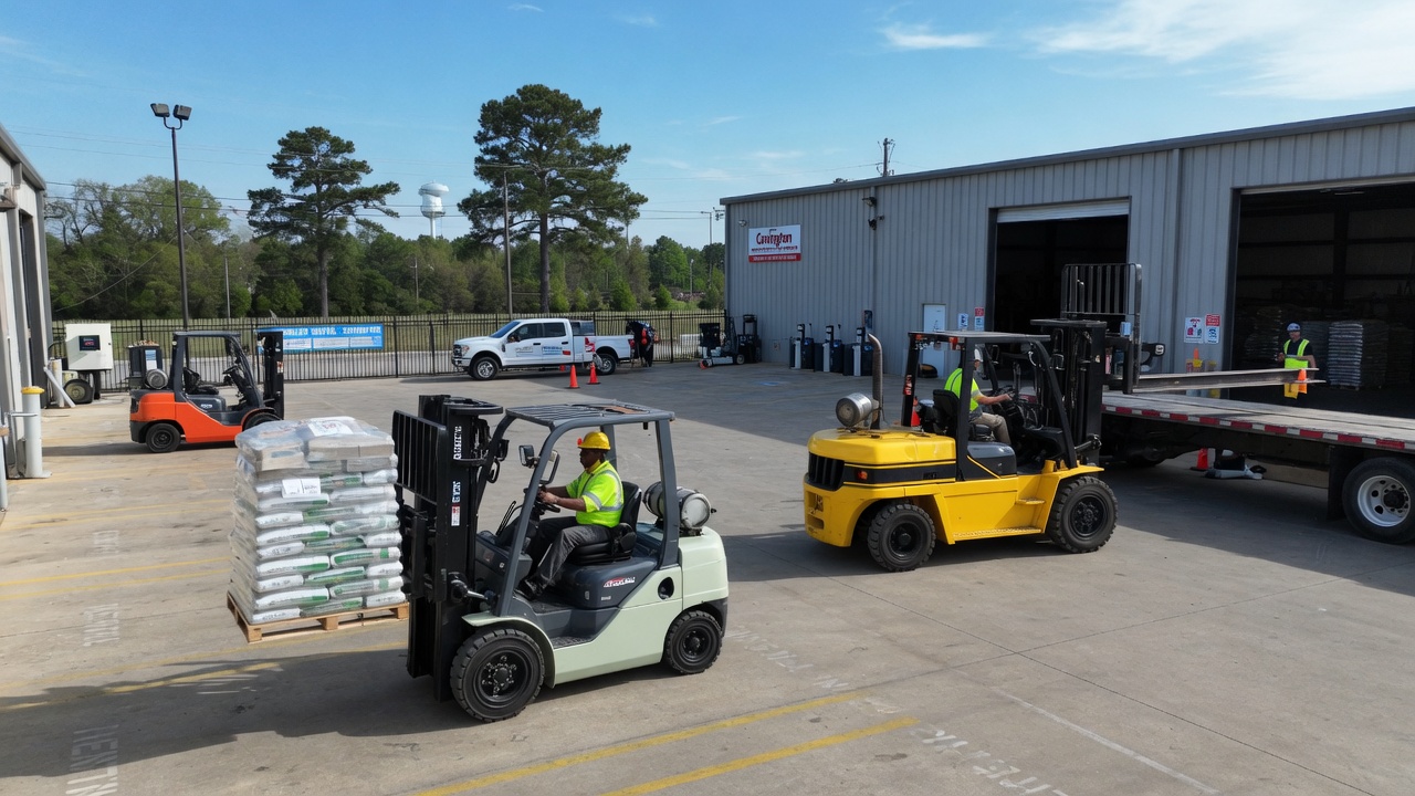 Forklift rental service in Covington AL showcasing electric and diesel models for various material handling needs